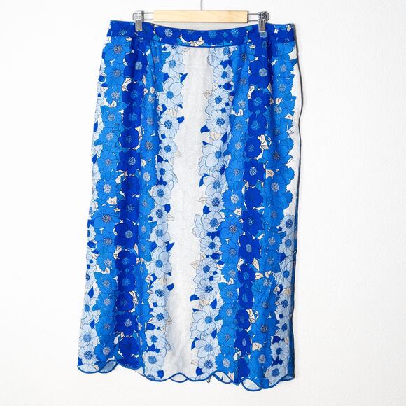 FARM Rio Dresses & Skirts - Farm Rio Floral Embroidered Midi Skirt Blue White Size XL Dopamine Travelcore